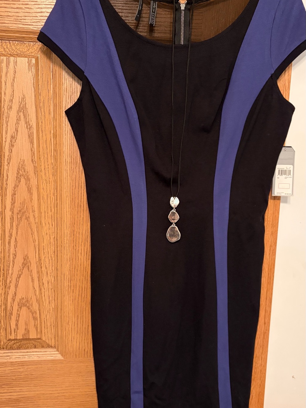 Guess Black and Blue Midi Sheath Dress